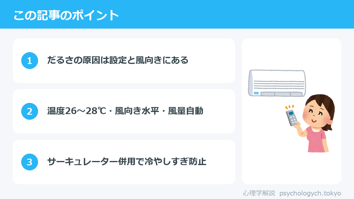 エアコンつけっぱなし睡眠の最適設定のポイント図解