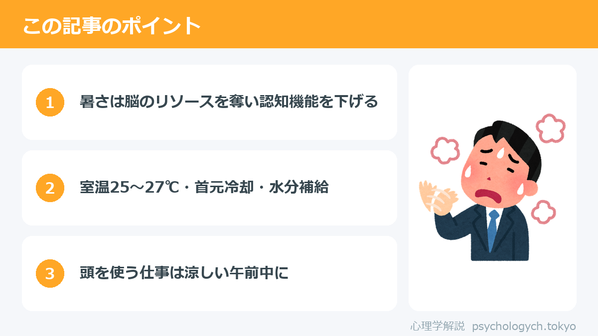 暑いと集中できない脳の理由と対策のポイント図解