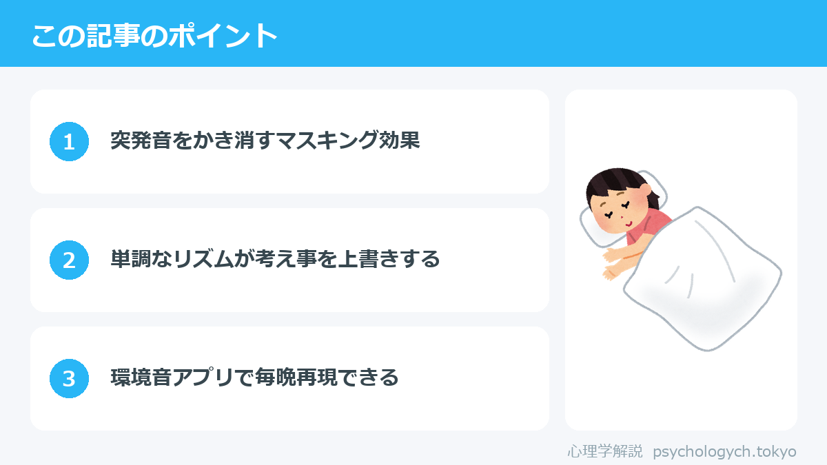 雨音で眠れる科学的な理由のポイント図解