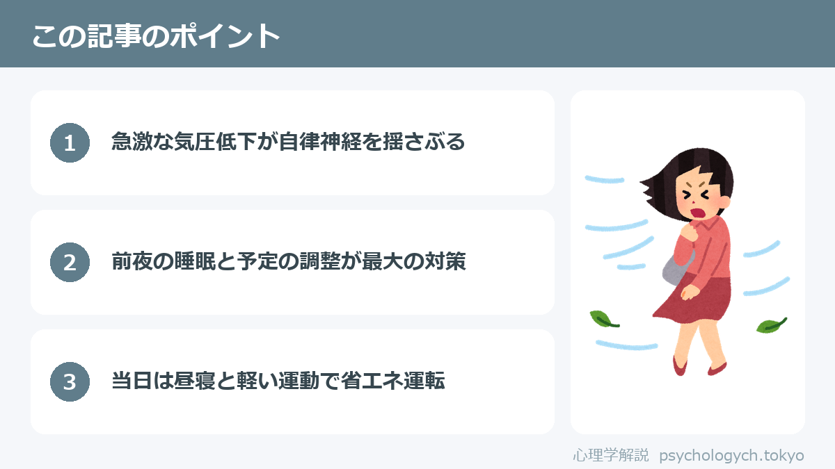 台風が近づくと体調が悪くなる理由のポイント図解