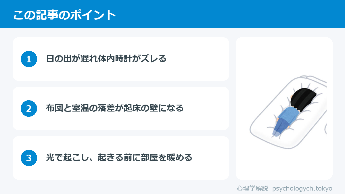寒くなると布団から出られない理由のポイント図解